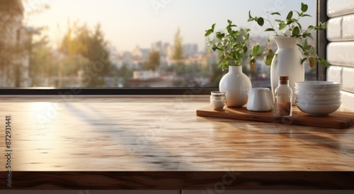 A wooden kitchen countertop...