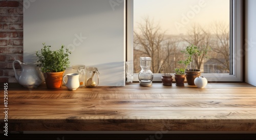 A wooden kitchen countertop...