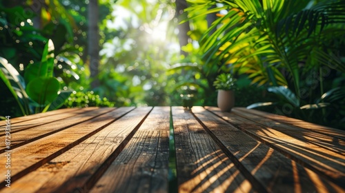A weathered wooden table si...
