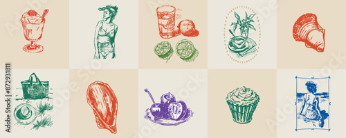 A minimalist collection of hand-drawn vector illustrations of food and beverage girls. Great for social media, posters, postcards, web design
