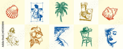 A minimalist collection of hand-drawn vector illustrations of food and beverage girls. Great for social media, posters, postcards, web design
