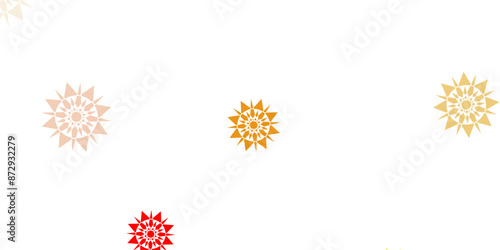 Light pink, yellow vector beautiful snowflakes backdrop with flowers.