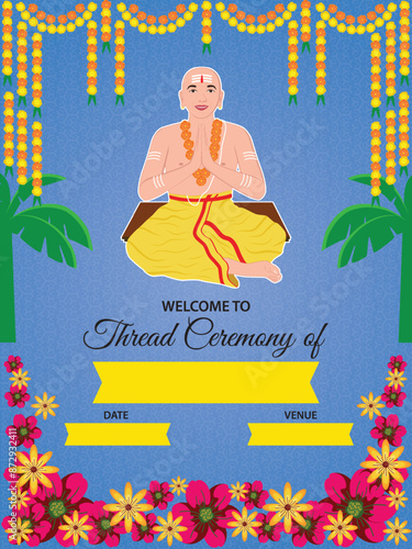 Digital Invitation greeting for Indian Hindu Thread ceremony for boys.