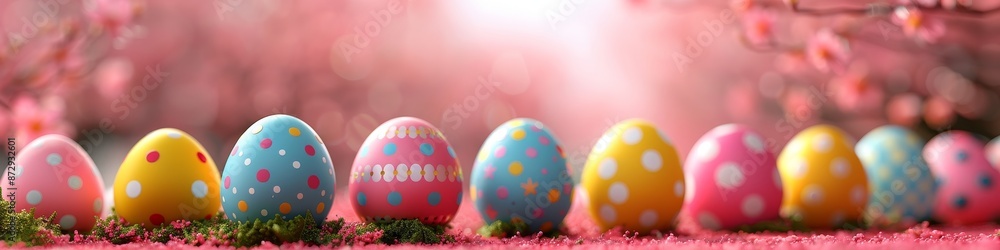 Colorful Easter Eggs on a Pink Background Colorful Easter Eggs on a Pink Background