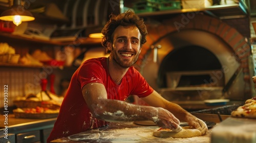 The man preparing pizza dough photo