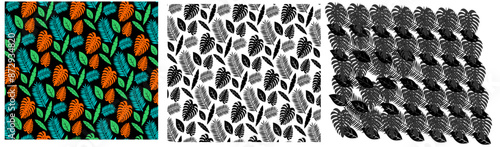 Topical palm leaves on seamless pattern for fabric texture. Vector illustration.