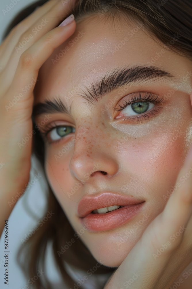 Half face, closeup, and studio image of woman with skincare, beauty, or dermatology. Portrait of person or model with grooming routine, luxury, wellness, facial, shine, or glow with cosmetics. Half face, closeup, and studio image of woman with skincare, beauty, or dermatology. Portrait of person or model with grooming routine, luxury, wellness, facial, shine, or glow with cosmetics.