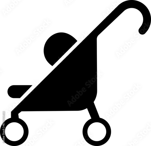Baby stroller icon. Simple baby carriage icon. Children and baby carriage, child buggy, kid trolley sign. newborn baby pushchair symbol, isolated on transparent background, for apps and websites.