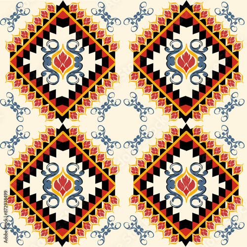 Ethnic Ikat fabric pattern geometric and African Ikat embroidery Ethnic style, for texture, clothing, wrapping,decoration,carpet.