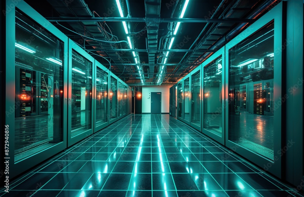 Futuristic Data Center with Neon Lights Futuristic Data Center with Neon Lights