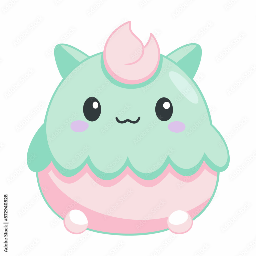 The pink and green unicorn is smiling, has a horn, and looks joyful The pink and green unicorn is smiling, has a horn, and looks joyful
