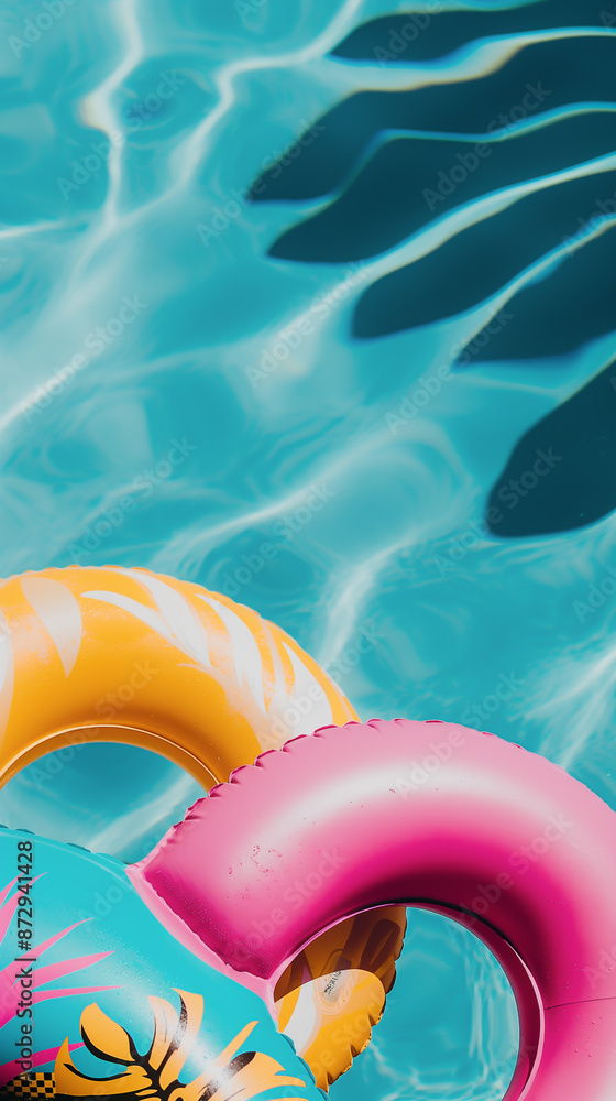 Pool With Inflatable Stock Image inflatables in the pool on a summer hot day. background with blue pool ...
