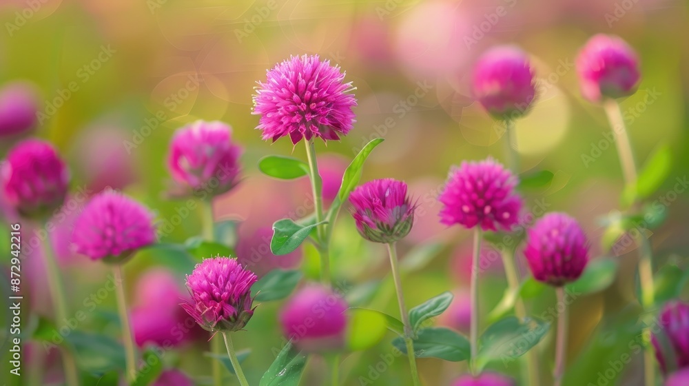Selective focus on globe amaranth or pink blooms in spring Selective focus on globe amaranth or pink blooms in spring