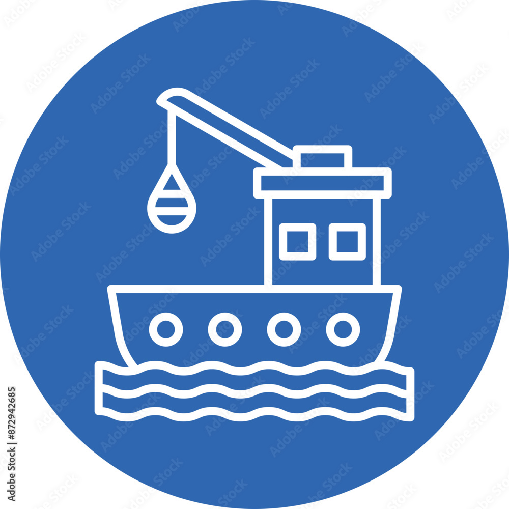 Obraz premium Fishing Boat line circle icon