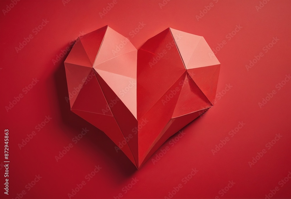 Red polygonal paper heart shape Red polygonal paper heart shape