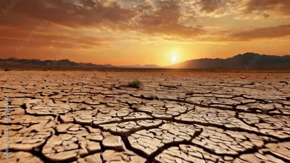 Drought and climate change Broken earth landscape with orange sky after lake dries up in summer. Drought crisis. Effects of global warming. AI generative Drought and climate change Broken earth landscape with orange sky after lake dries up in summer. Drought crisis. Effects of global warming. AI generative