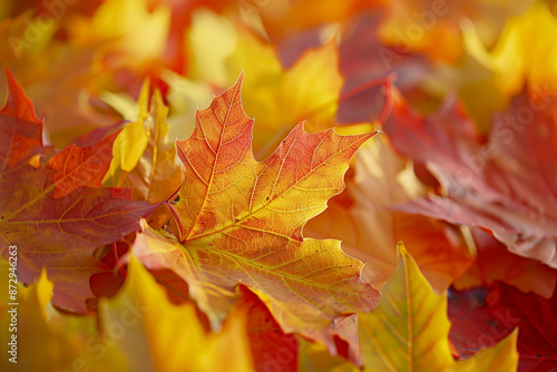 Wallpaper Mural Close-up of autumn leaves in vivid red and yellow hues, capturing the essence of fall. Torontodigital.ca