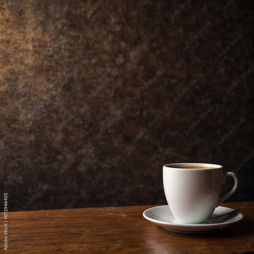 cup of coffee on wooden table with brown background. cup of coffee on wooden table with brown background.