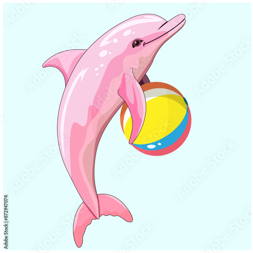 Pink dolphin with a colorful ball