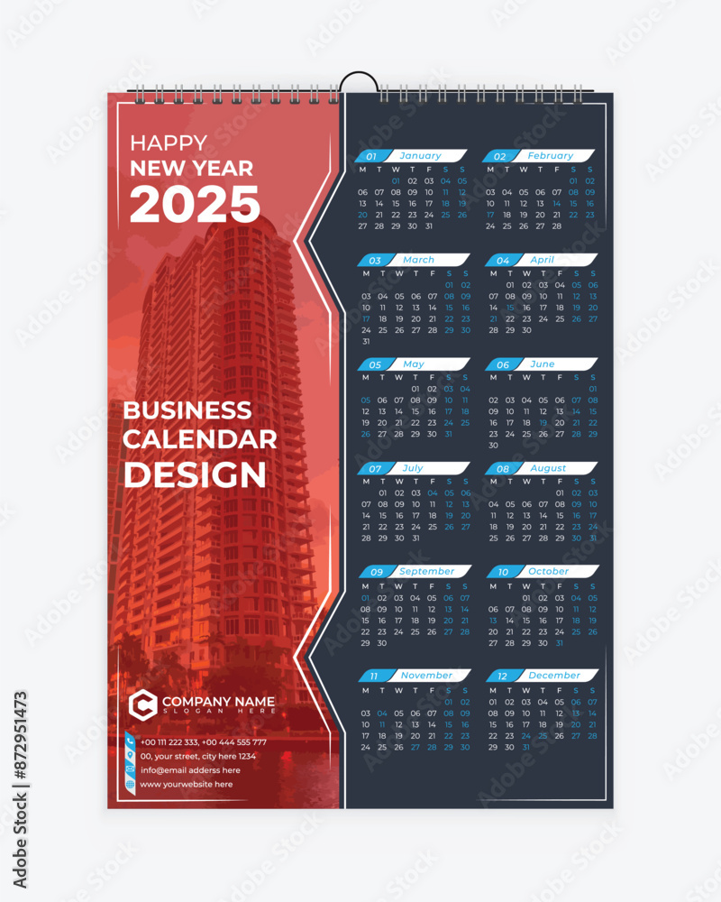 2025 calendar design. Print Ready one page Business calendar template design for 2025. wall