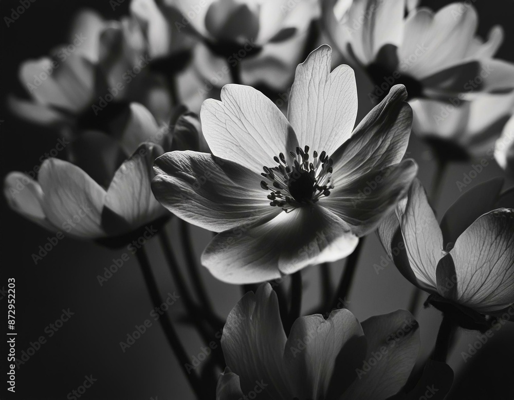 Fototapeta premium Background with contrasting black and white flowers in a minimalist style