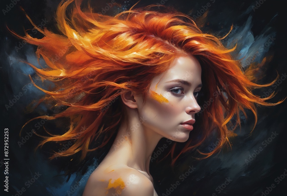 Vibrant abstract portrait with fiery oil paint strokes Vibrant abstract portrait with fiery oil paint strokes
