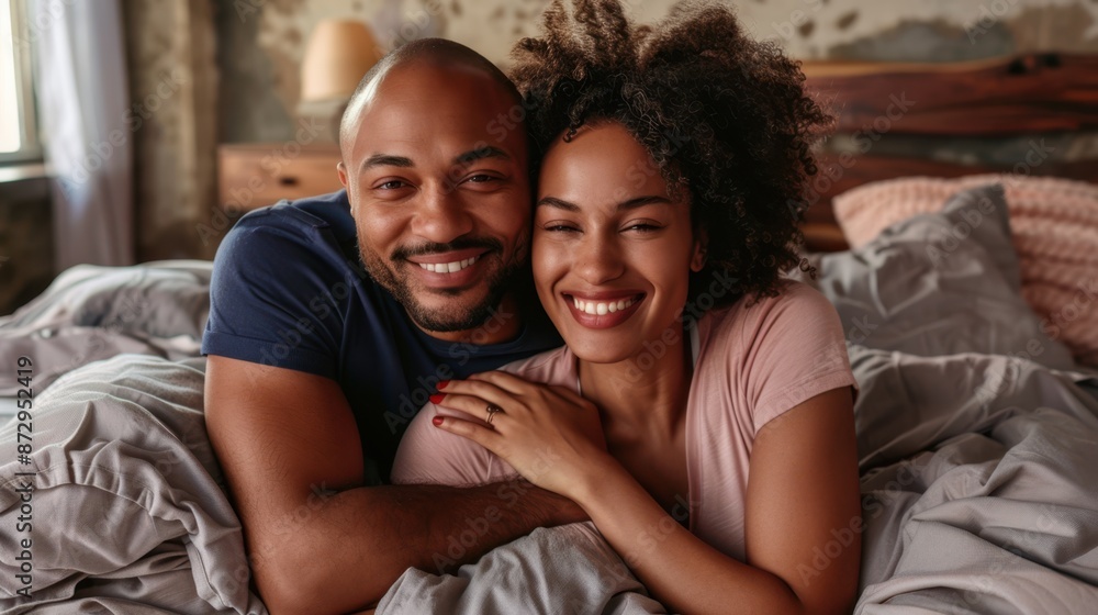 Fototapeta premium The loving couple in bed.