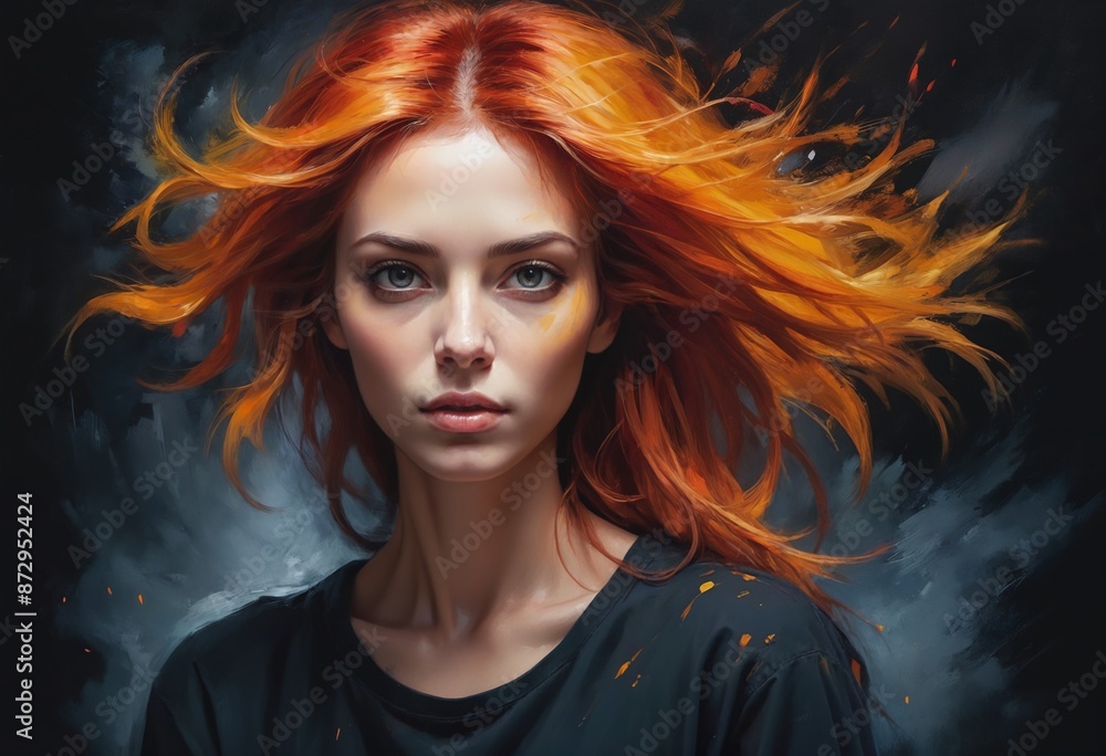Vibrant abstract portrait with fiery oil paint strokes Vibrant abstract portrait with fiery oil paint strokes