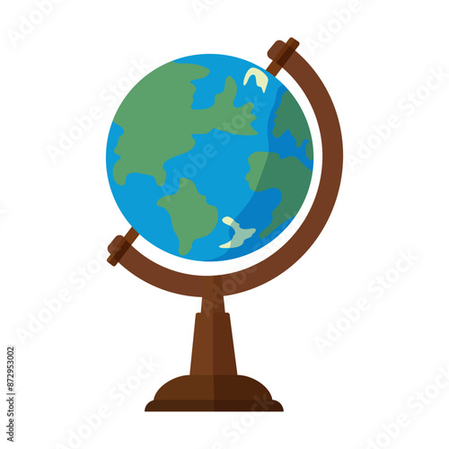 World globe with stand. School map of the Earth. Object for study Element of education and traveling. Vector isolated on white background.