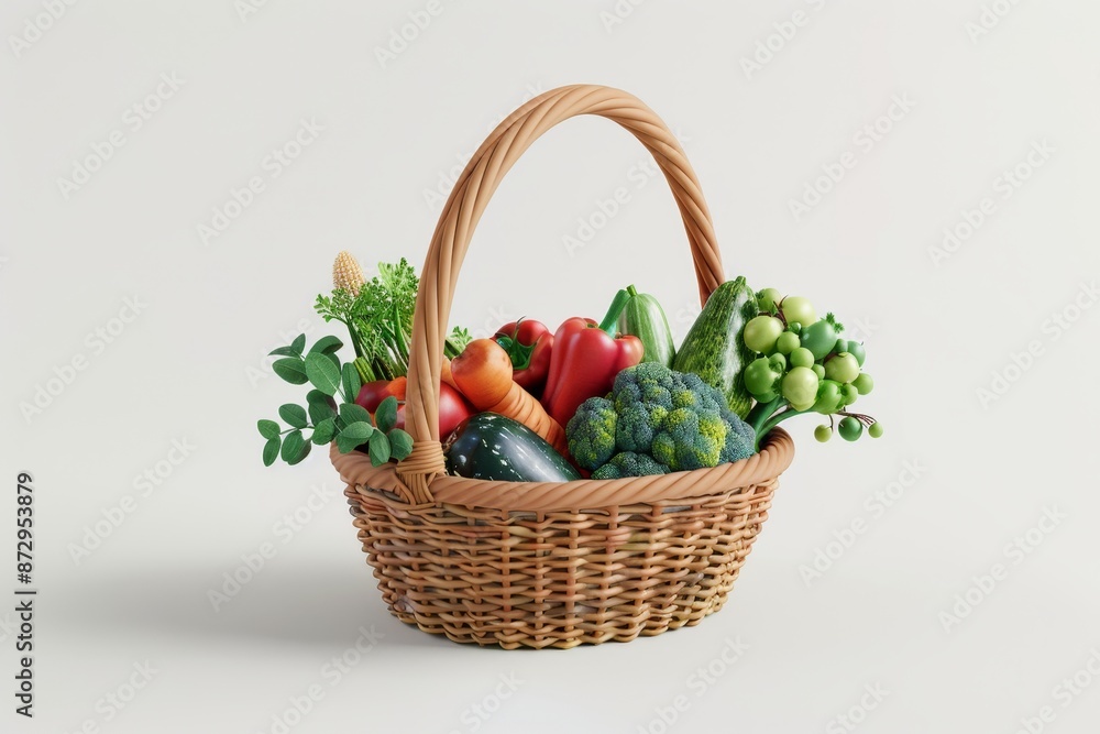 fresh vegetables in the basket on white background fresh vegetables in the basket on white background