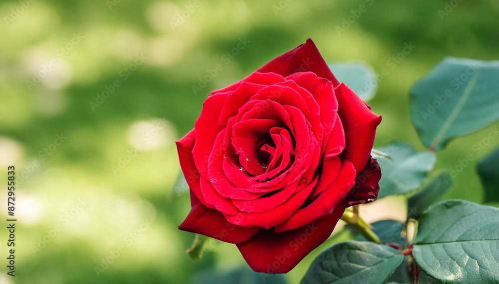 Beautiful red rose growing in garden, closeup