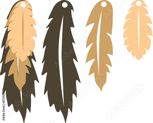 Feathers earrings vector . Eardrop element. Laser cut template