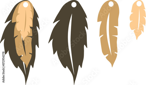 Feathers earrings vector . Eardrop element. Laser cut template