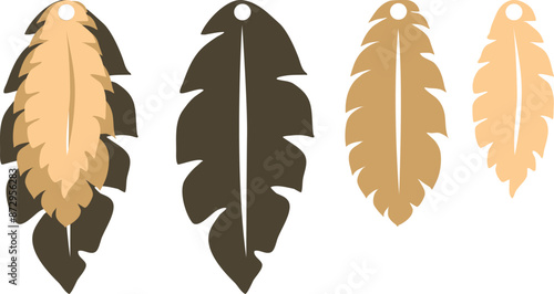Feathers earrings vector . Eardrop element. Laser cut template
