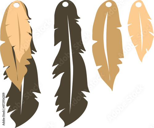 Feathers earrings vector . Eardrop element. Laser cut template