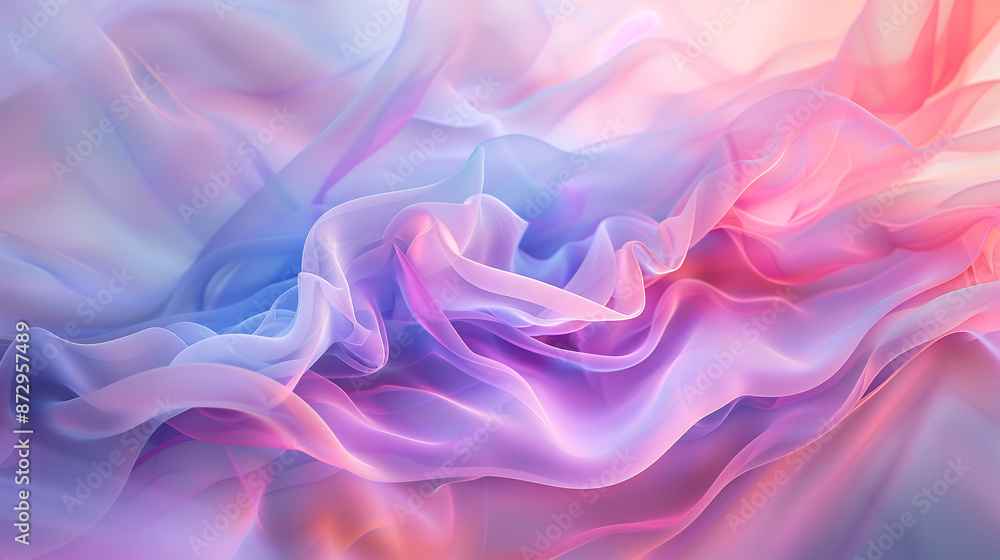 Fototapeta premium abstract background with pink and blue colors light purple waves of fabric in the air soft shapes, elegant and dreamy atmosphere wallpaper