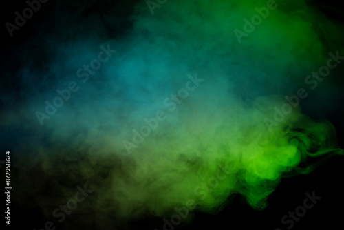 Green and white steam on a black background.