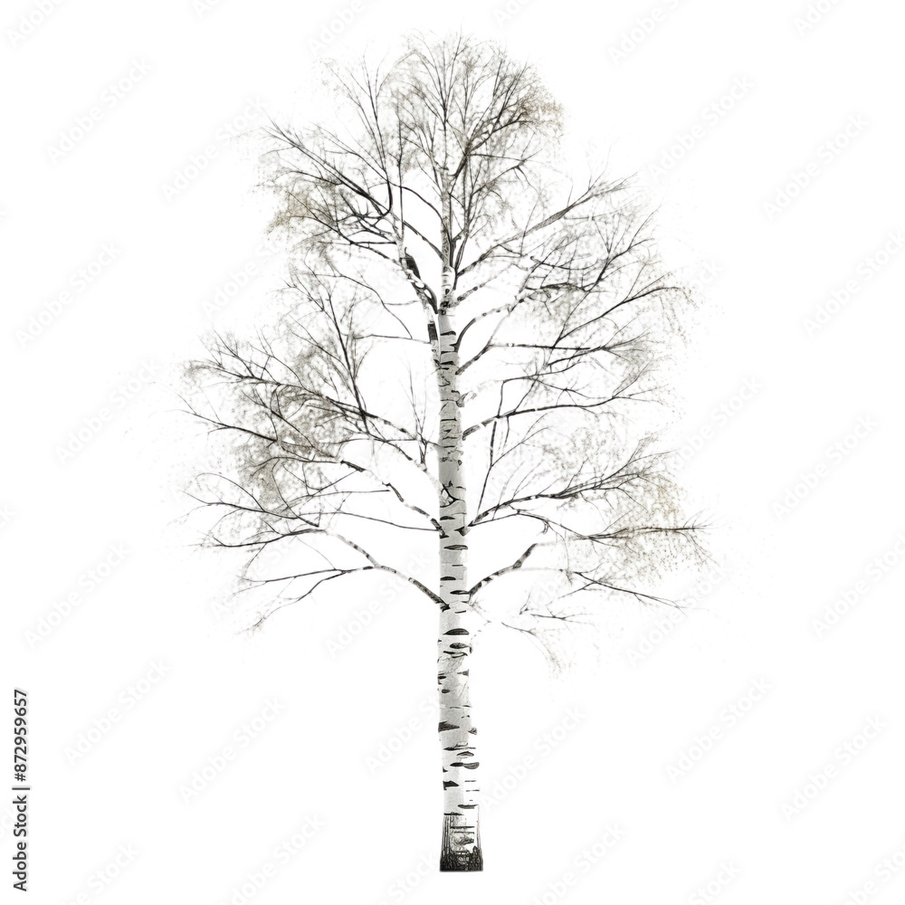 custom made wallpaper toronto digitalRealistic Birch Tree on White Background: Intricate Leaf and Bark Details