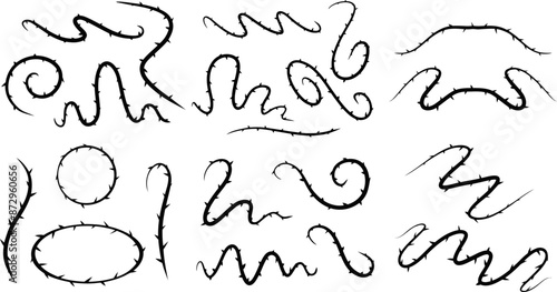 Thorn branch or vine. Natural intertwined pattern. Element of tattoo with spike