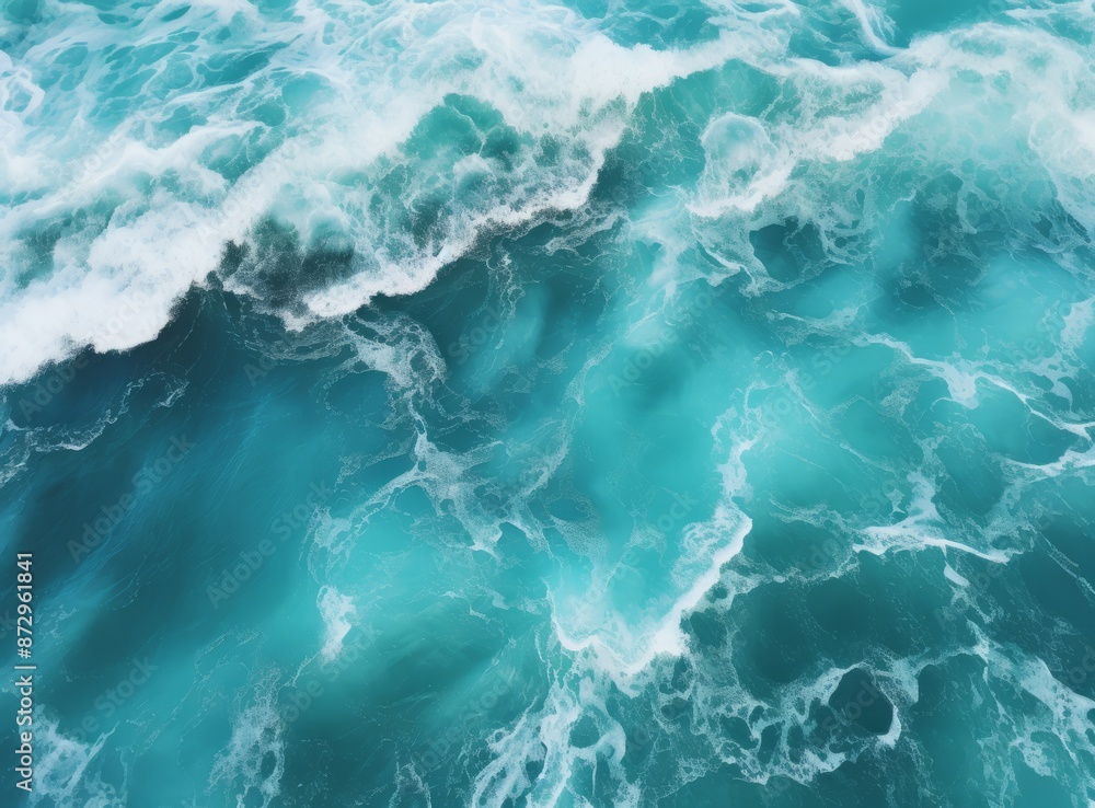 Aerial view of turquoise ocean waves crashing on a sandy beach Aerial view of turquoise ocean waves crashing on a sandy beach
