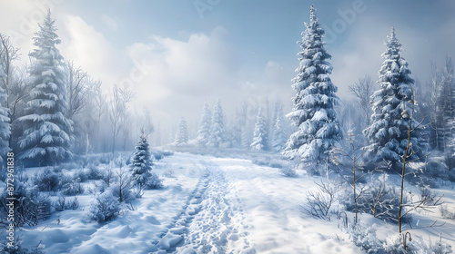 Wallpaper Mural Snow-covered landscape where trees and mountain peaks are covered in a fluffy blanket of white Torontodigital.ca