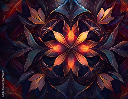 Abstract floral pattern with sharp contours and geometric elements