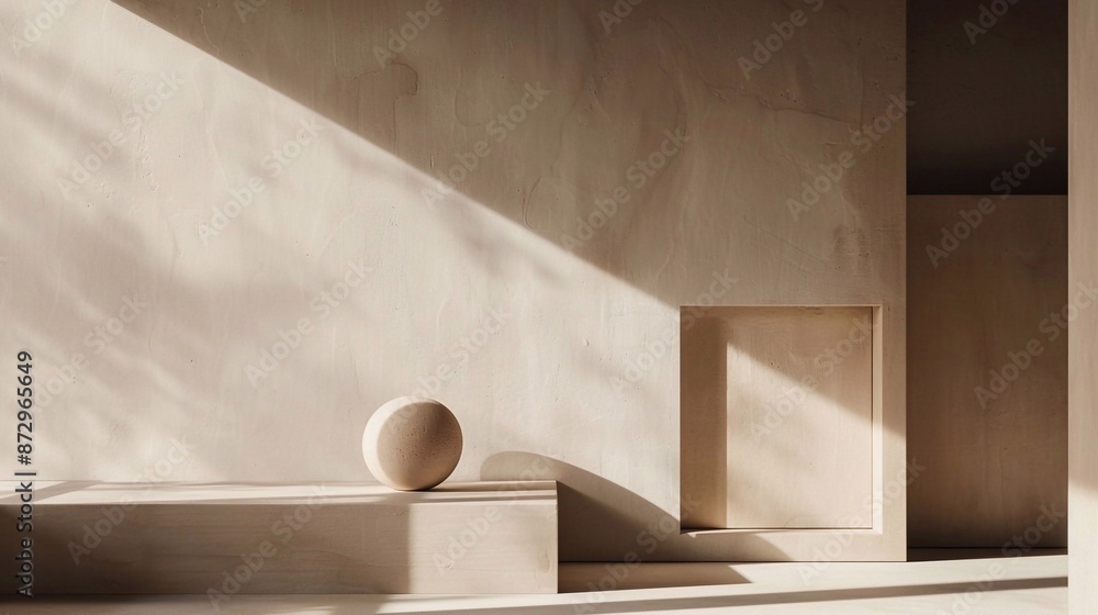 Minimalist abstract art with geometric shapes and soft shadows in a monochromatic beige color palette Minimalist abstract art with geometric shapes and soft shadows in a monochromatic beige color palette
