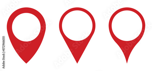 set of location icons. map pin symbol. red place marker sign for app, website, address, design element. transparent png and vector illustration.