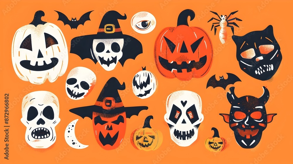 Vibrant and Playful Halloween Disguise Stickers in Pop Art Style Vibrant and Playful Halloween Disguise Stickers in Pop Art Style