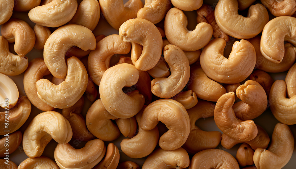 Many tasty cashew nuts as background, top view Many tasty cashew nuts as background, top view