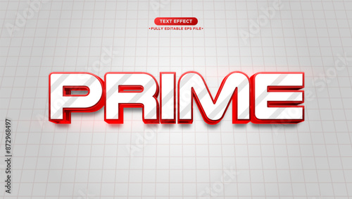 Prime 3D Vector Text Effect with Chrome Effect. Red and Shiny Color Style