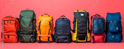 Vibrant Backpack Collection against Bright Pink Background Showcasing Unique Features