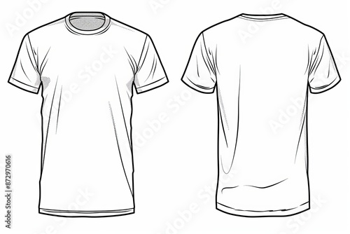 Wallpaper Mural outline a blank mockup tech pack for a basic T-shirt, simple outline, flat 2D, simple lines, vector lines, Front, back, tech mockup on white background  Torontodigital.ca