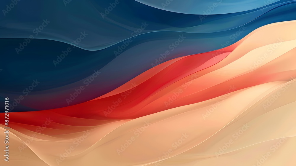 Naklejka premium Abstract Waves in Blue, Red, and Beige.